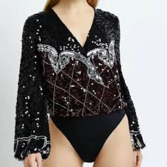 River Island | Sequin Embellished Bodysuit, US8 - Image 2