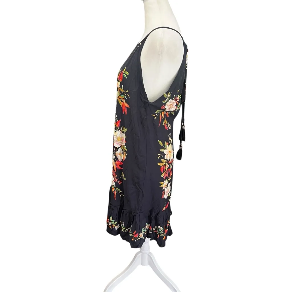 Farm Rio Black Floral Embroidered Ruffle Hem Mini Dress | Size M - Image 5