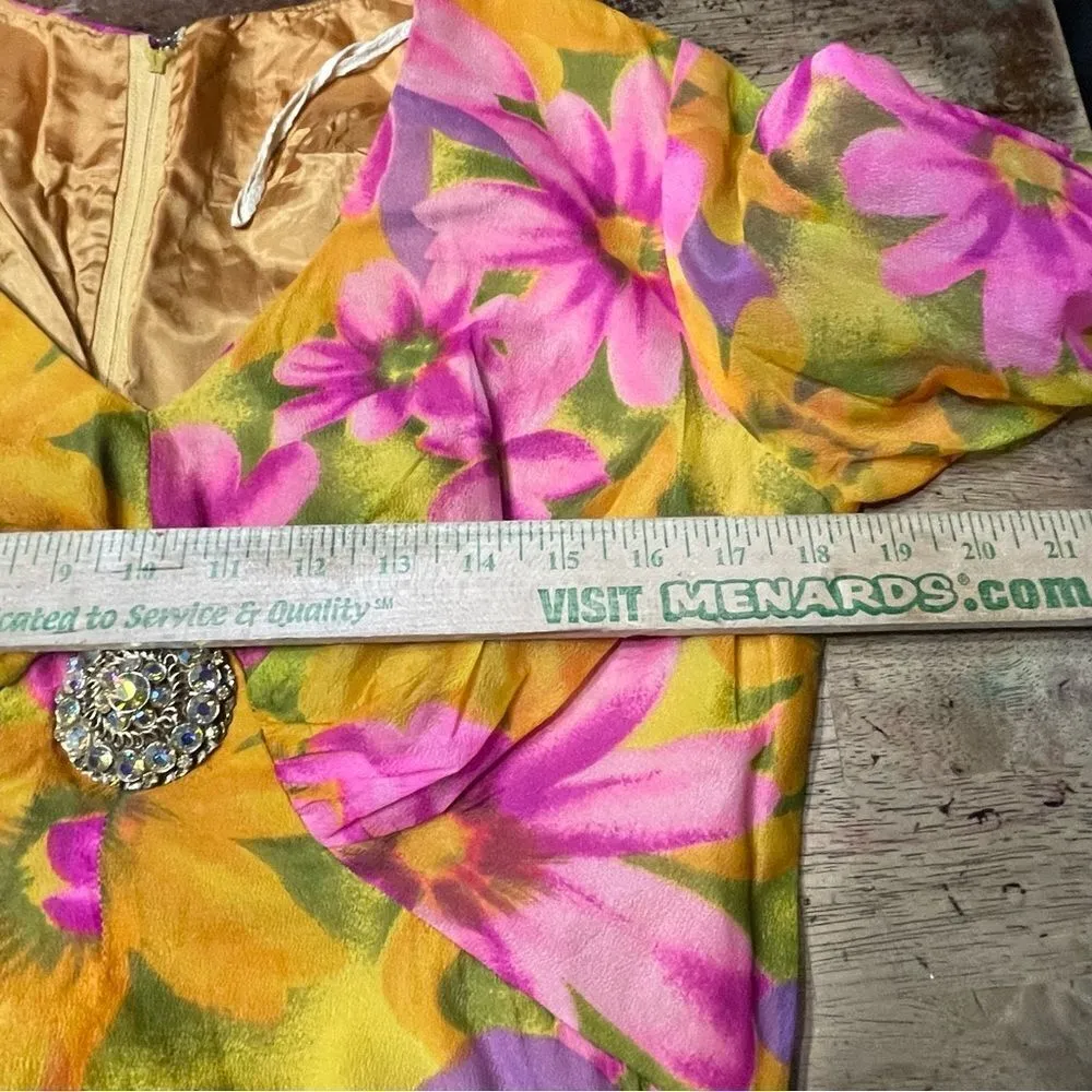 Vintage 60s 70s M Psychedelic Floral Print Boho‎ Indie Maxi Dress 14 Orange - Image 6