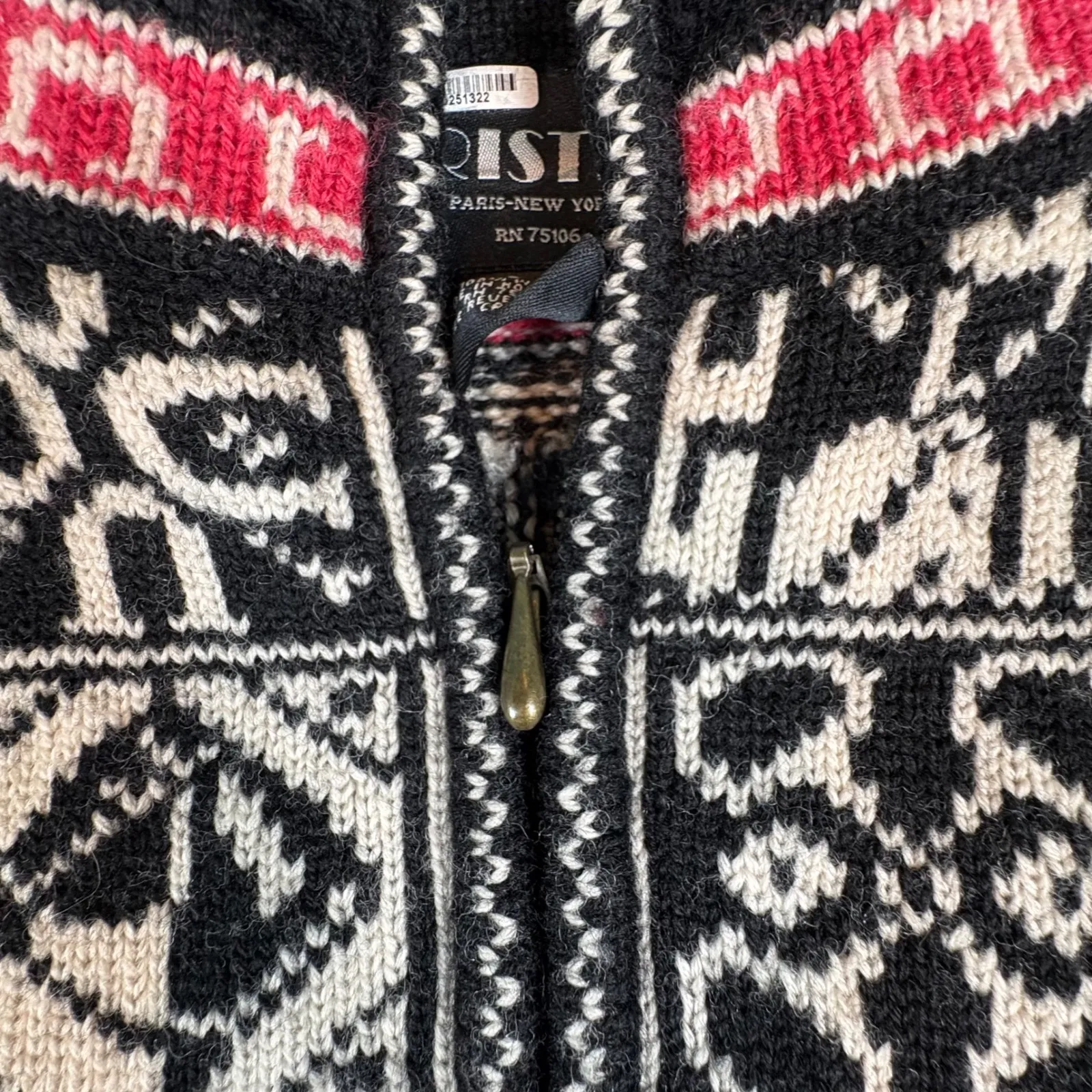 Vintage Kristen Paris‎ New York 100% Wool Fair Isle Nordic Sweater L Hong Kong Black Size L - Image 6