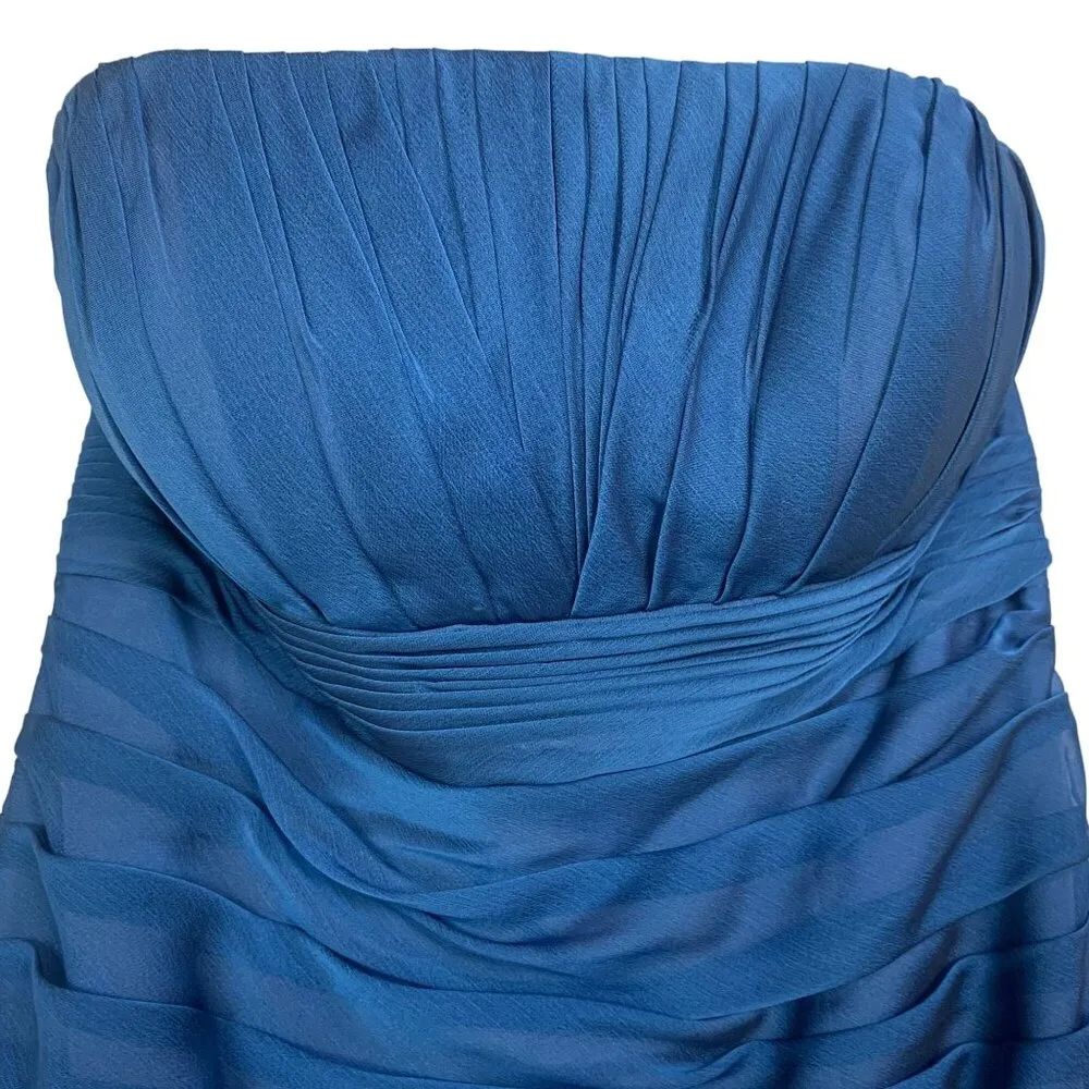 Bill Levkoff Ruched Pleated Strapless Cocktail Dress Ruffle Blue 10 Prom Hoco - Image 4