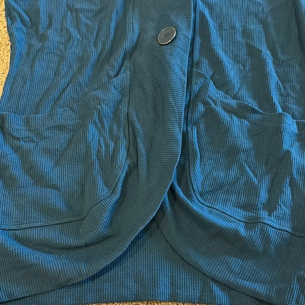 Jockey Women’s Teal Waffle Hooded Long Cardigan with Pockets - Image 3