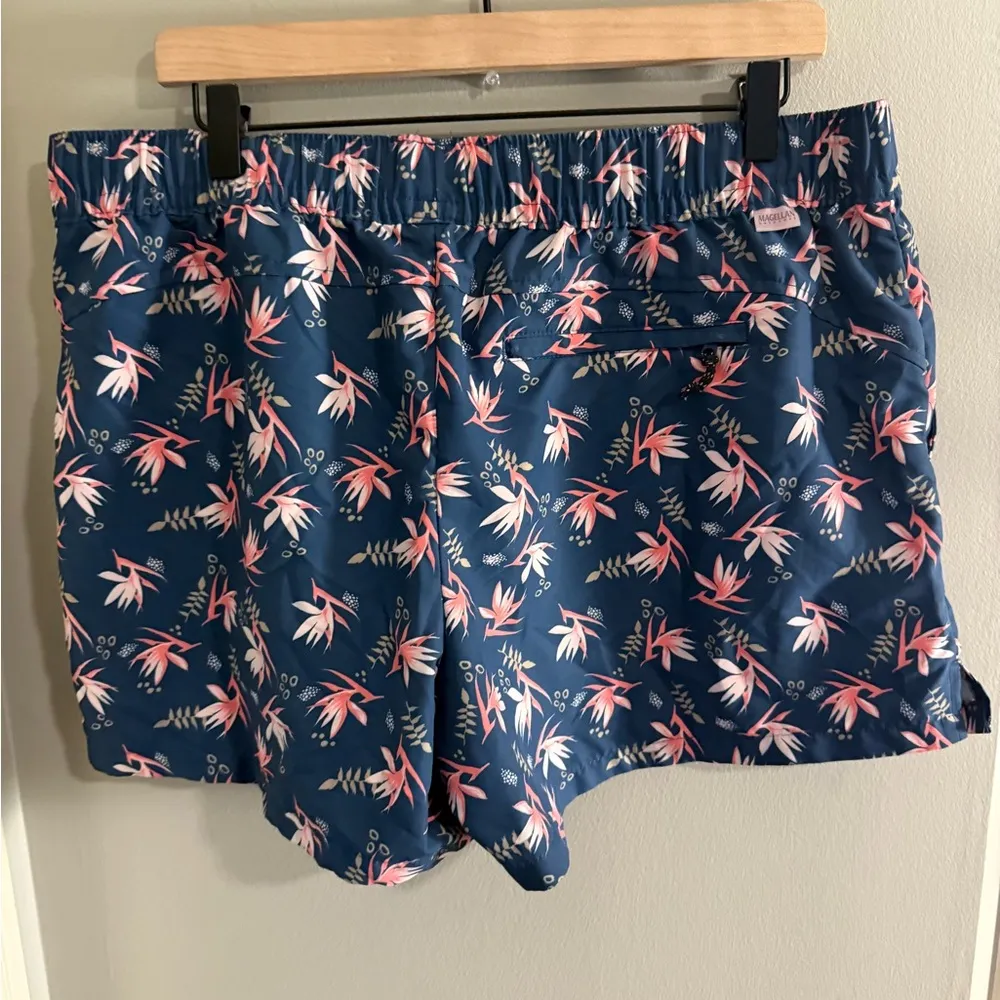 Magellan Outdoors Athletic Shorts Blue and Pink Floral Design - Image 2