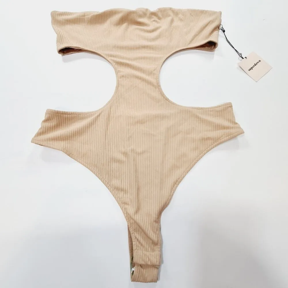 Superdown Darcey Cut Out Bodysuit in Nude XL - Image 3