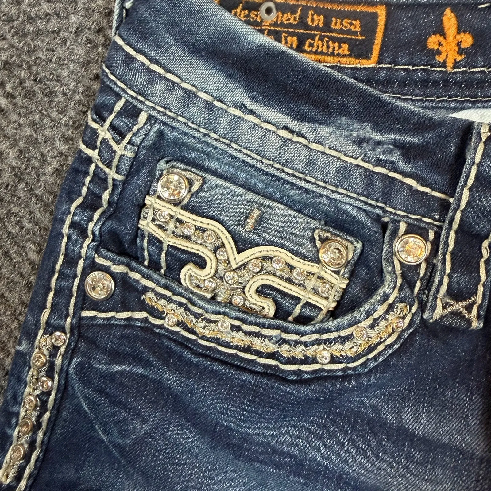 Rock Revival Jeans Womens 29 Blue Eloise Easy Bootcut Thick Stitch Bling Y2K Mid - Image 7