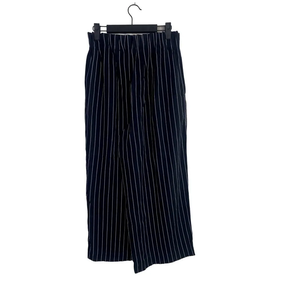 Zara Striped Wide Leg Crop Paperbag Trousers Elastic Waist Pockets S Black White - Image 5