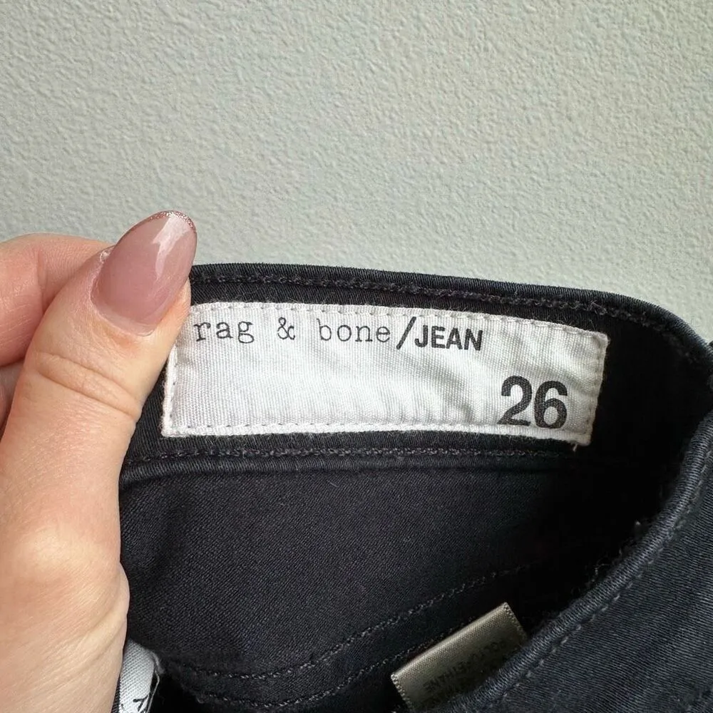 Rag & Bone Women’s Skinny Stretch Mid Rise Black Jeans Size 26 Distressed Knee - Image 7