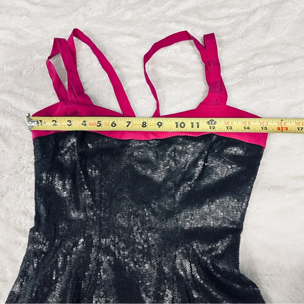 Jay Godfrey Size 0 Black Sequin Stretch Pink Straps Mini Dress Cocktail Party - Image 5