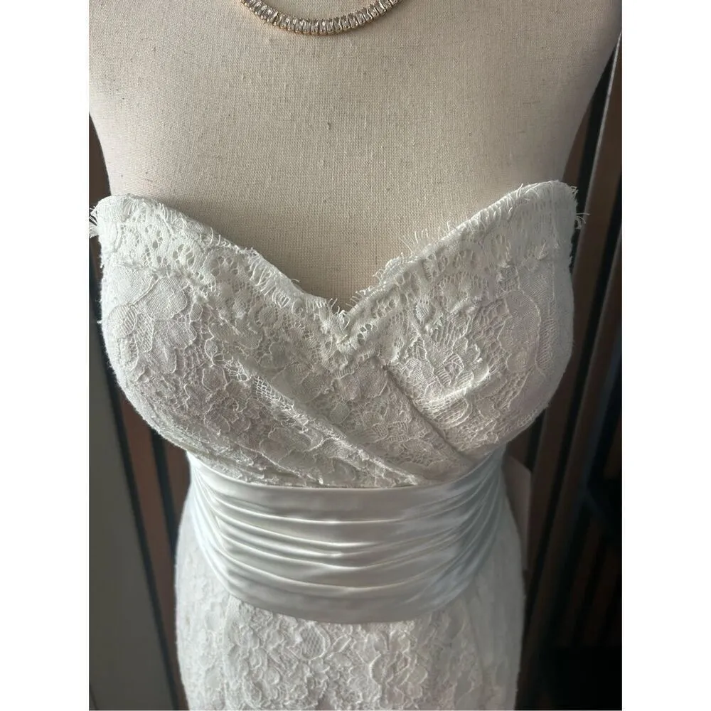 KNT LTD Wedding Short Mini Dress sz 6 Ivory lace Strapless Sheath White - Image 2