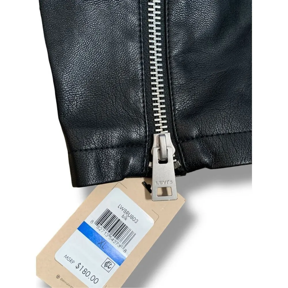 Levi’s NWT Faux Leather Moto Jacket Black Ribbed Hem Asymmetrical Zip Size XL - Image 6
