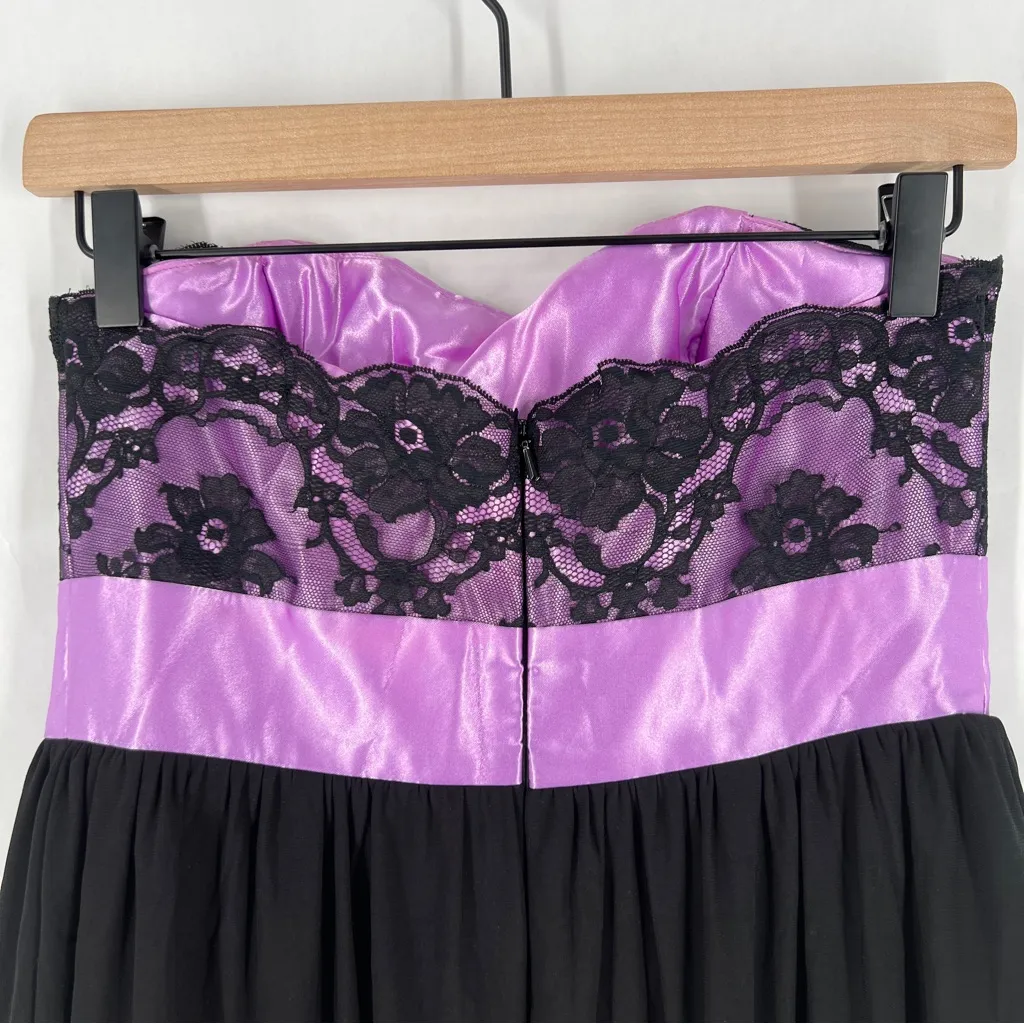 Jessica McClintock Gunne Sax Black Purple Lace‎ Satin Bow Bubble Hem Mini Dress - Image 8