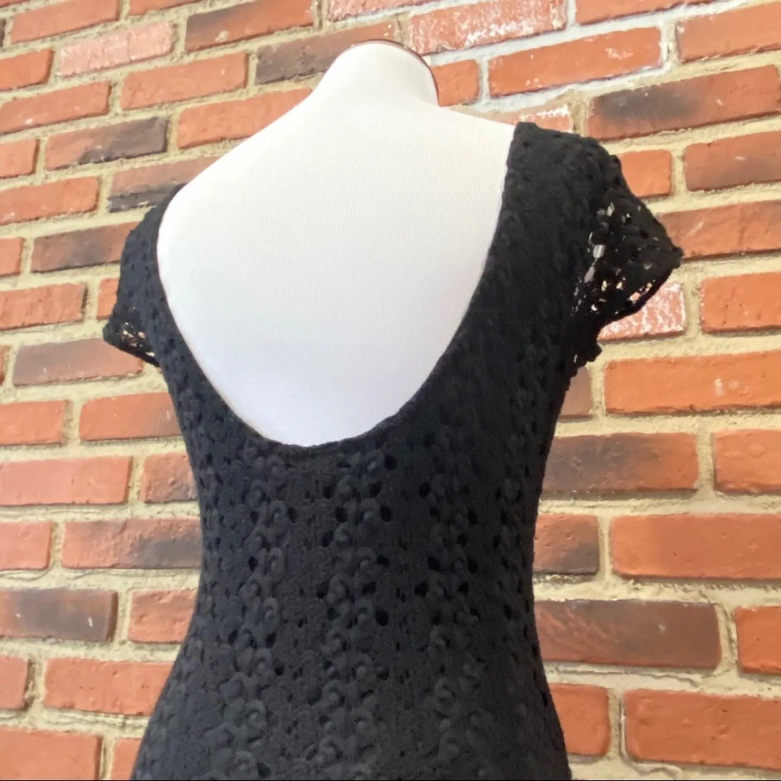 Free People Black Lace Dress Sz XS Short Sleeve Black Knit Dress Goth Emo Dress - Image 7