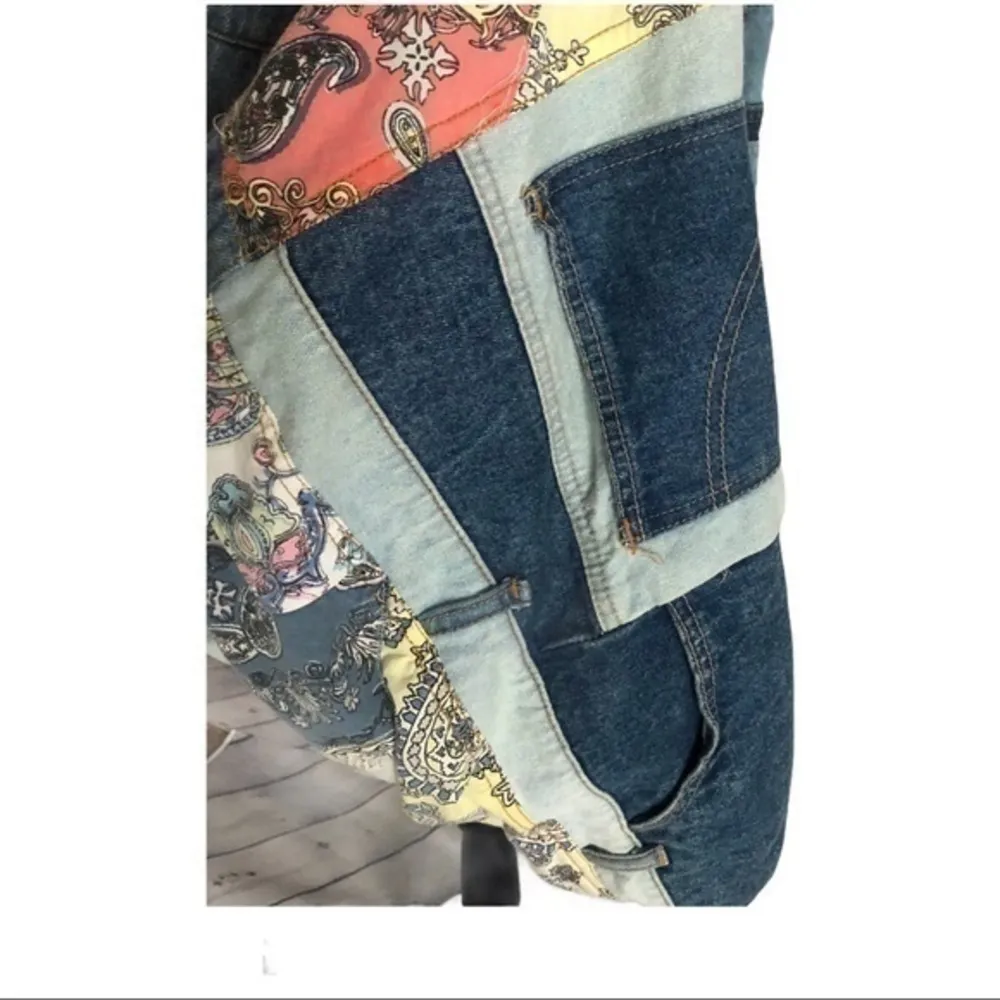 No The Jeans Revolt BY CLAUDE ATTIAS Oversize Patch Work Jeans Jacket Size M Yellow Size M - Image 13