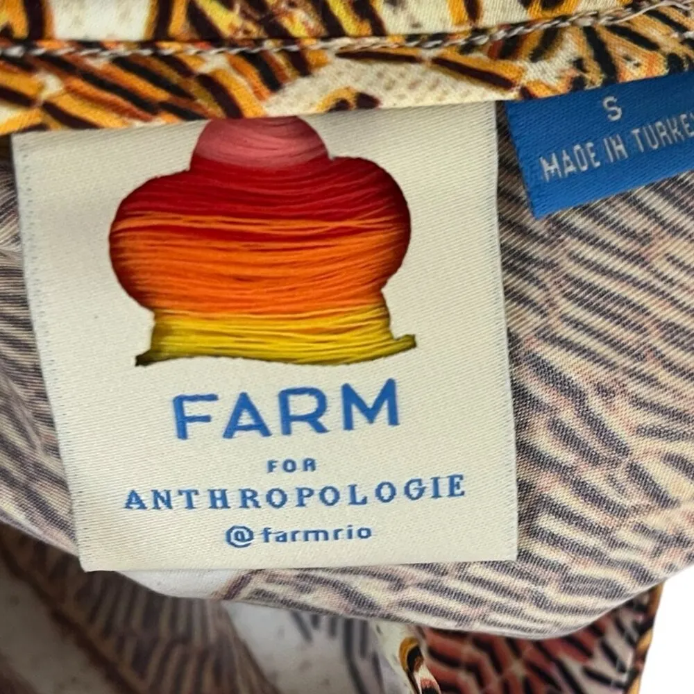 Farm Rio Women's S Halter Mini Dress Gold Tropical Boho Print Paisley Beach - Image 7