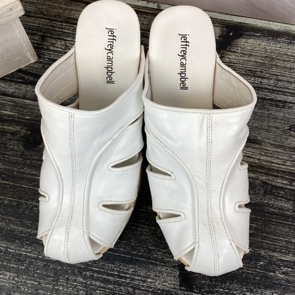 Jeffrey Campbell Leather Paleo White Platform Slip On Heel Shoes 7.5 - Image 3