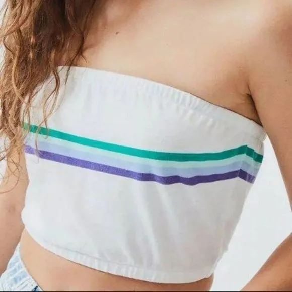 Me to We Pacsun White Striped Retro Bandeau Crop Top Tube Top - Image 10