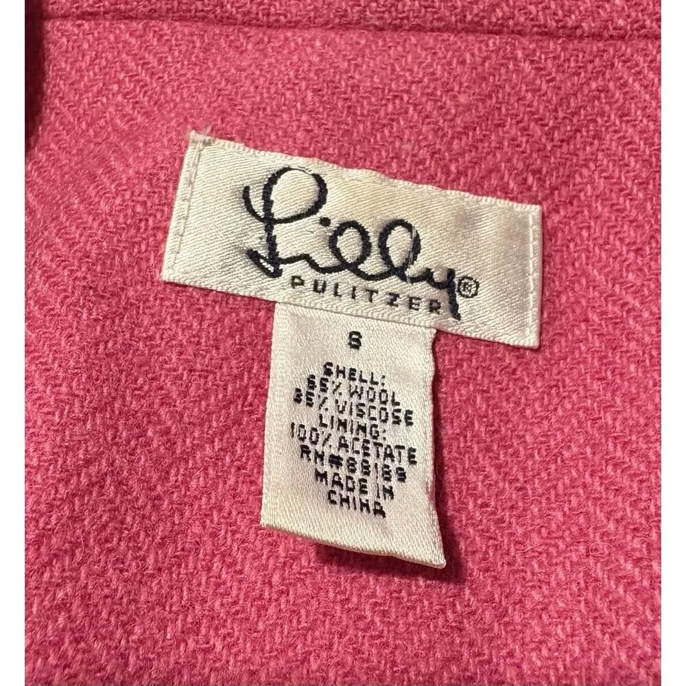 LILLY PULITZER Wool Blend Crop Blazer Tie Front Pink Preppy Old Money Small - Image 9