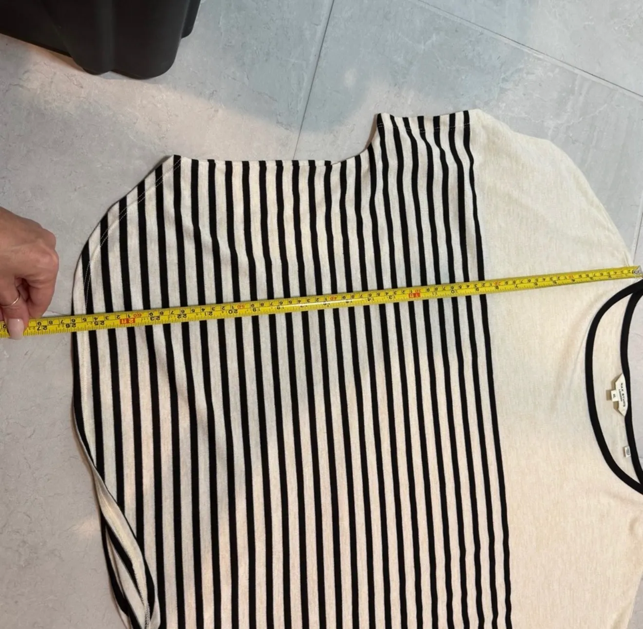 Max Studio Black and Cream Striped Short Sleeve Top - Image 6