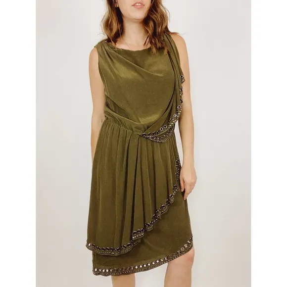 Haute Hippie Olive Studded Asymmetrical Silk Dress - Image 5