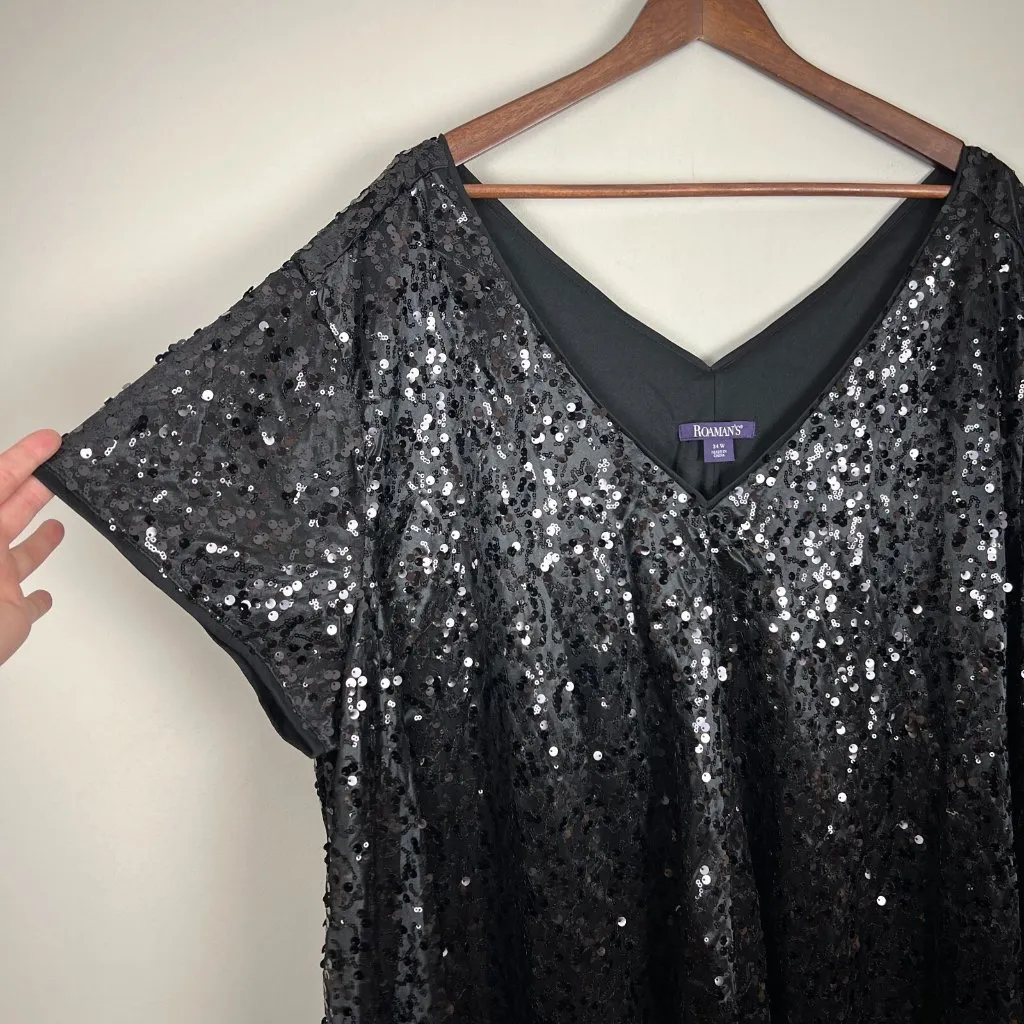Roamans‎ Tunic Top Womens 34W Black Flowy Sequin Party Cocktail Special Occasion - Image 4