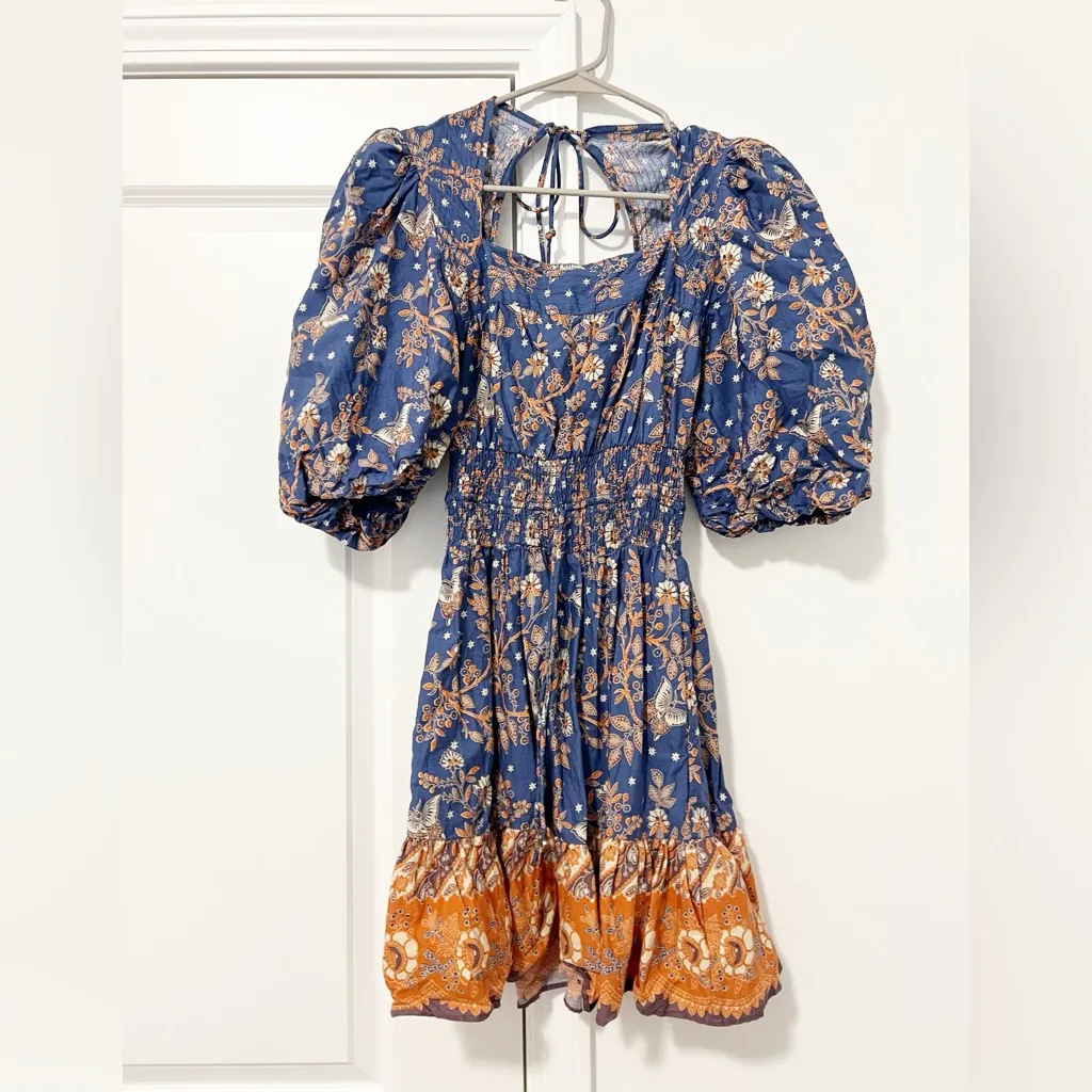 House of Harlow 1960 Natassia Floral Smocked Dress Blue Size XS - Image 2