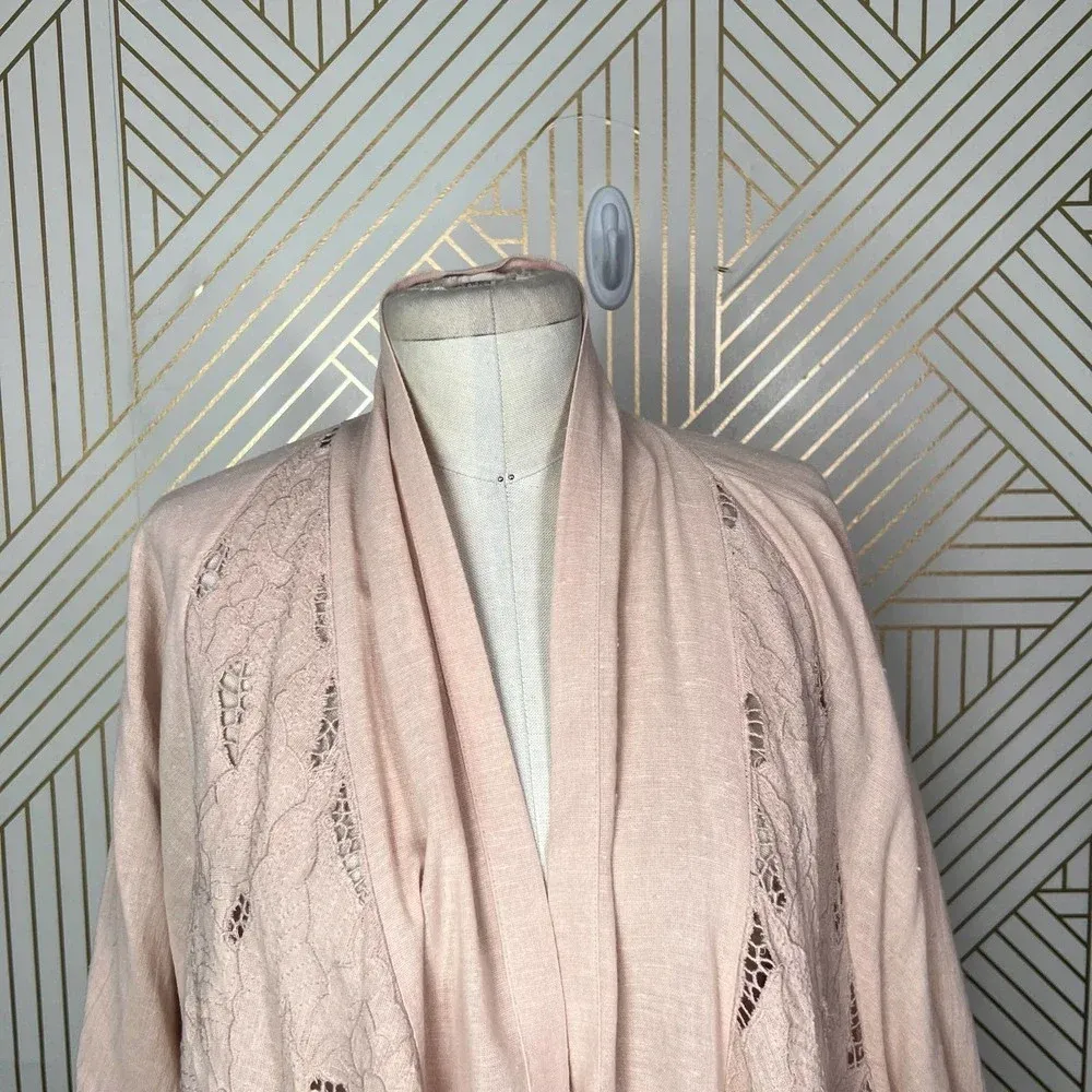 Free People Cool Nights Crochet Cardigan Conch Pink‎ Size Small - Image 4