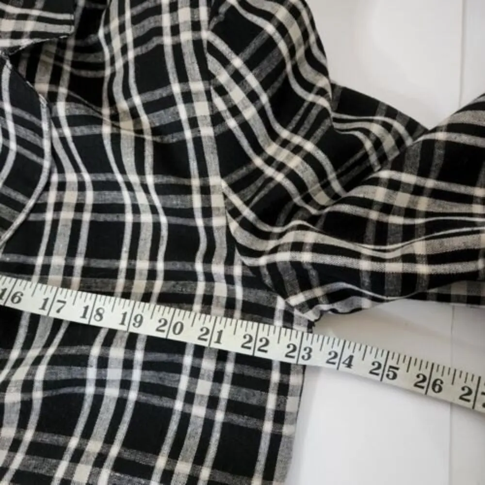 VTG 80s Requirements Linen Black Ivory Plaid Blazer Jacket Sz 14 Dark Academia - Image 6