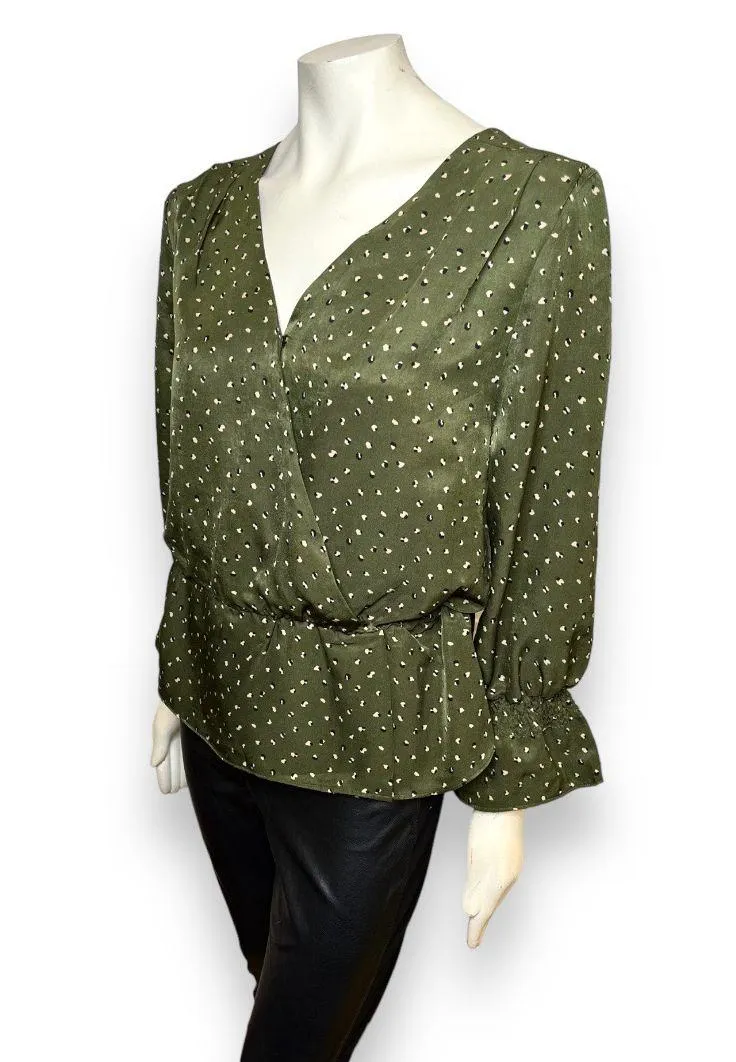 Oat New York | Long Sleeve Dark Olive Green Print Blouse  - Image 8