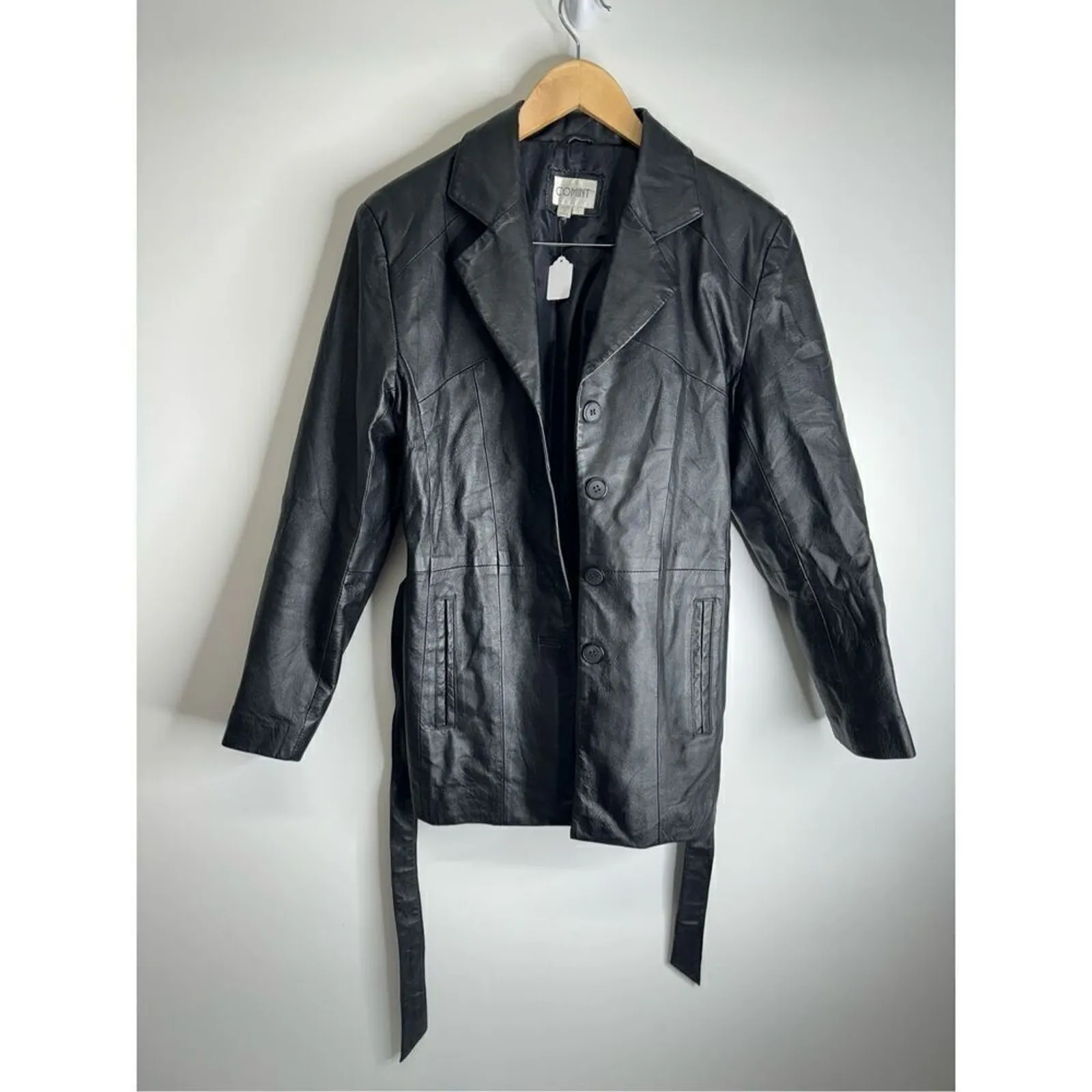 Comint‎ Leather Jacket Womens Size Small Black Tie Front Long Sleeve Black - Image 8