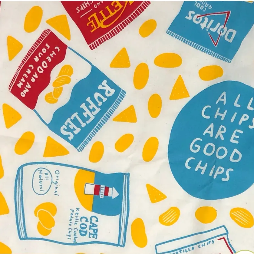 NEW Molly Anne Bishop 100% Cotton Bandana Hand Drawn Chips Printed Food Cute Multiple - Image 3