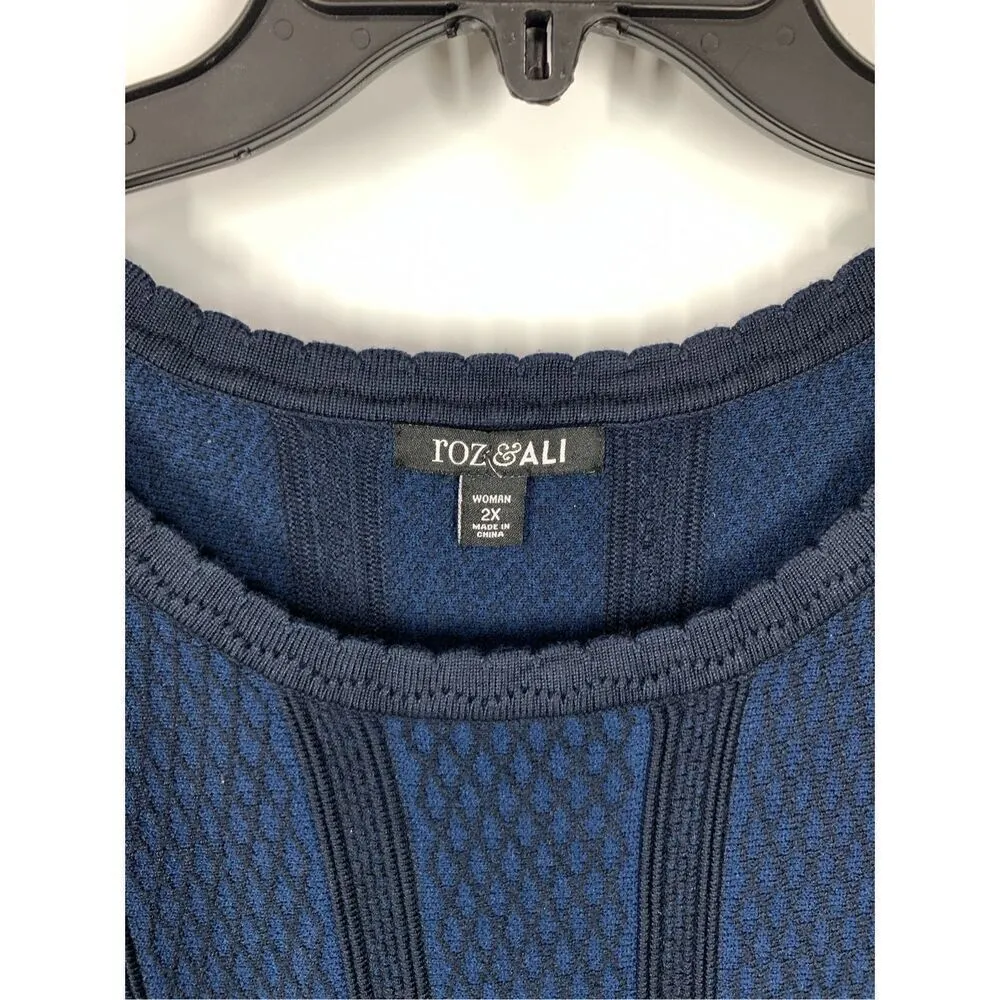 Roz and Ali Women's Knit Geometric Short Sleeve Midi Dress Navy Blue Size 2X - Image 2