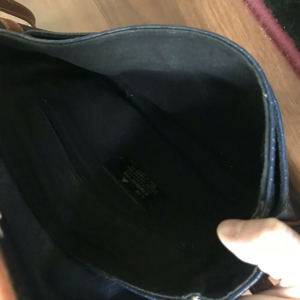 Liz Claiborne Vintage Crossbody Purse - Blue Faux Leather Bag With Tan Accents - Image 5