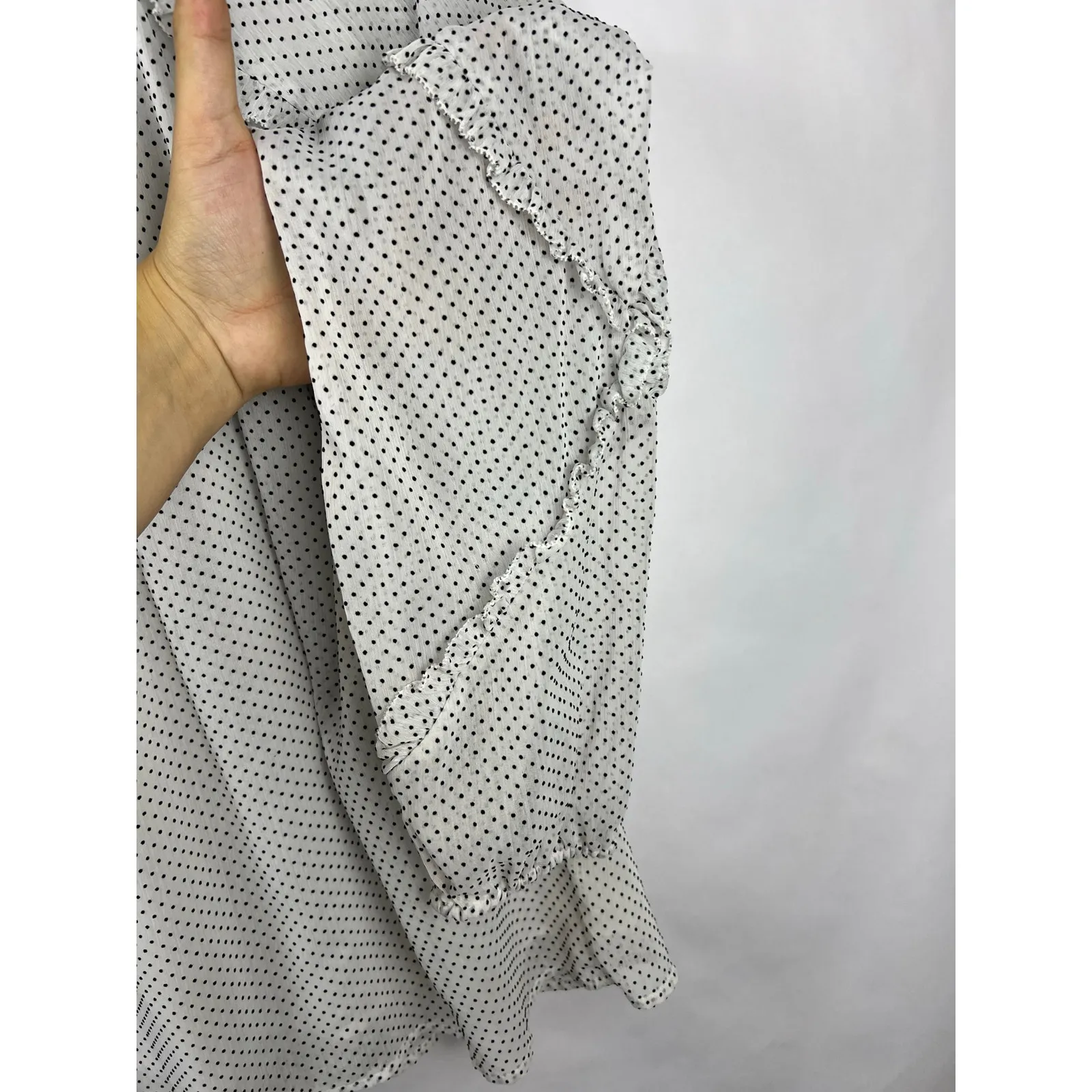 LOFT Ruffle Polka Dot Sheer Blouse, White Black, Romantic Feminine Workwear - Image 8