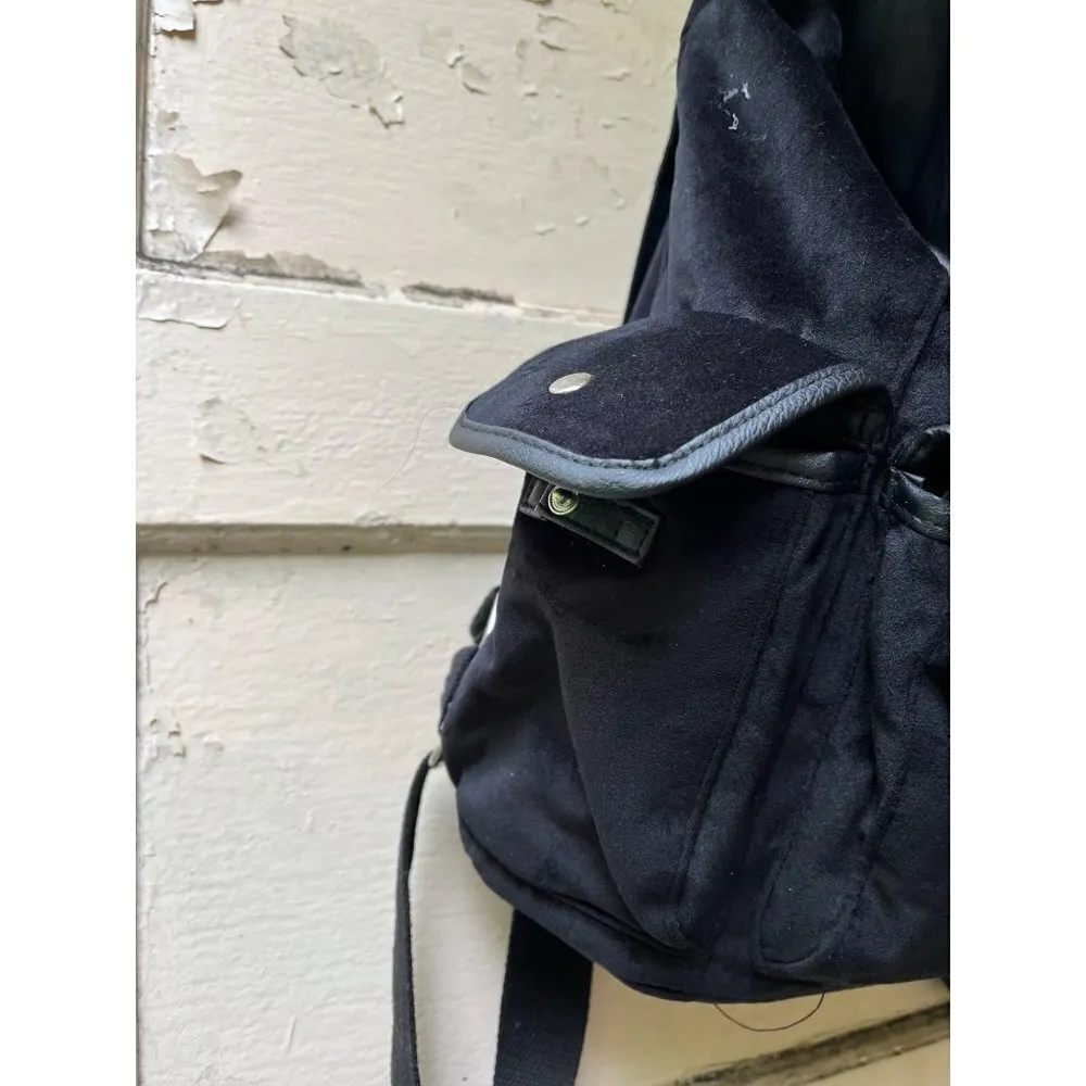 Women’s soft crushed black velvet faux leather snap button sling backpack - Image 6