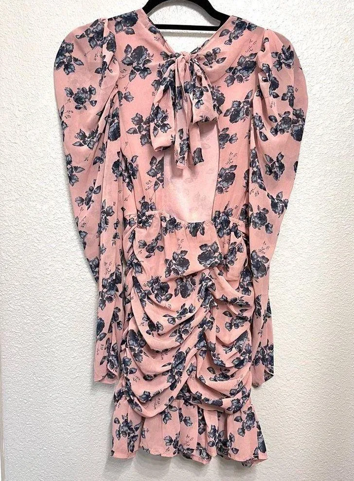 Ruched Sleeve Floral Mini Dress - Image 4