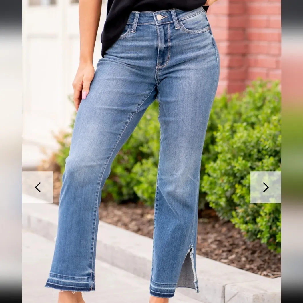 Judy Blue Womens Plus Jeans Size 22W Straight Fit High Rise Raw Hem Side Split - Image 10