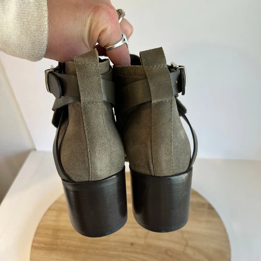 Charles David Italy Made Earth Tone Suede Leather Buckle Boot Size 39/8 - Image 4