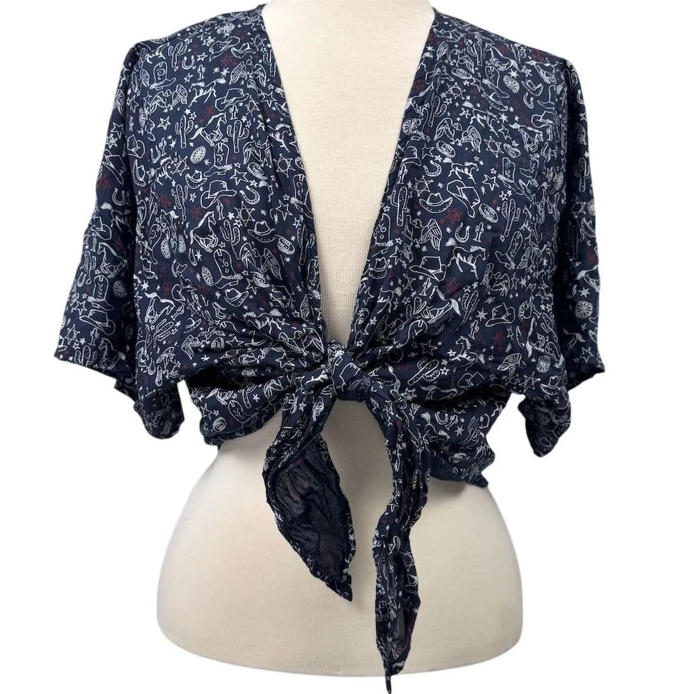 Ariat Women's Tie Front Blouse Size S Multicolor Short Sleeve - Image 3