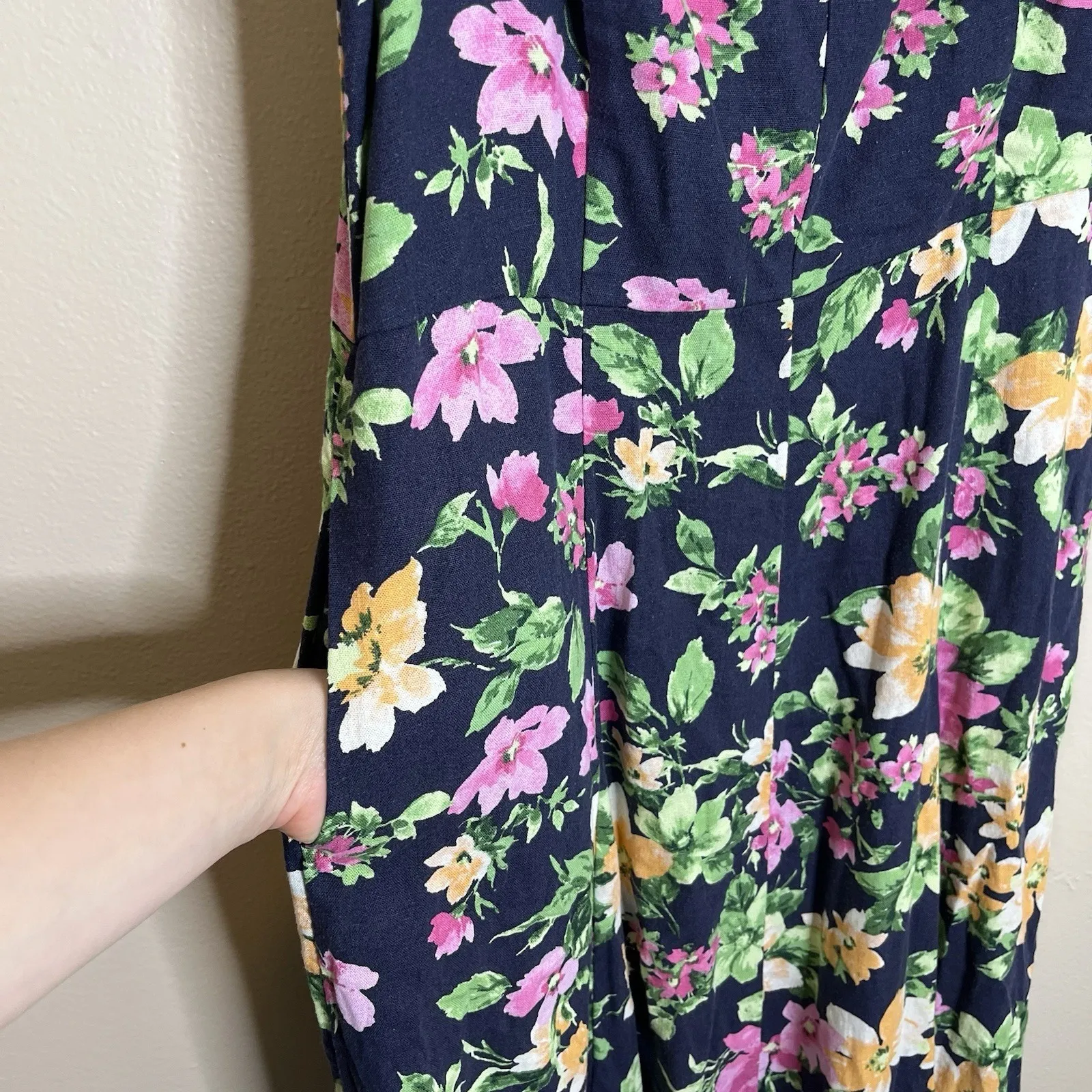 old navy fit and flare dress large Floral Dark Midi Linen Wedding Coquette Girly - Image 4