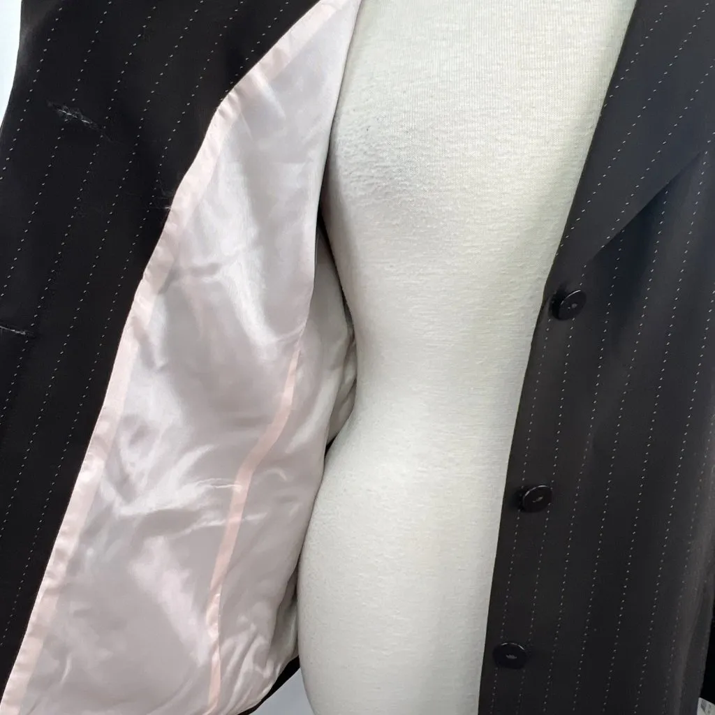 Dana Buchman Suit Set Wool 14P Brown Pin Stripe Blazer and Lined Pants Trousers - Image 13