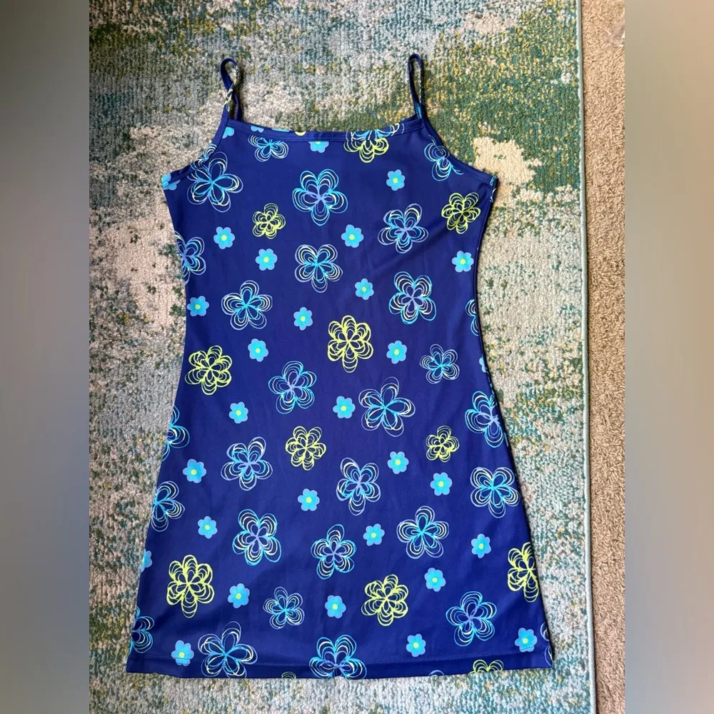 Vintage 90s Xhilaration flower power spaghetti strap slip dress, size large Blue - Image 7
