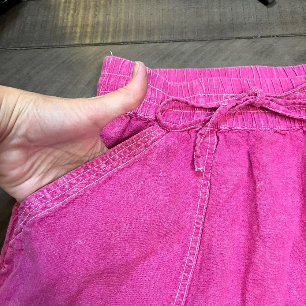 Pilcro Flounced Mini Skirt Size Med Pink Acid Wash Linen Anthropologie LIKE NEW - Image 2
