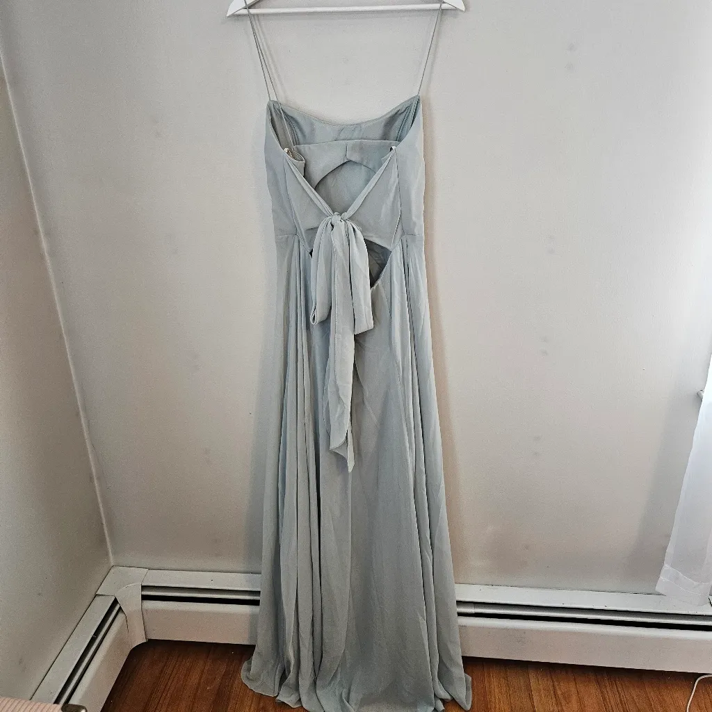 Jenny Yoo Kiara Dress Light Green Gray Women's Maxi Morning Mist Bridesmaid Tie - Image 8