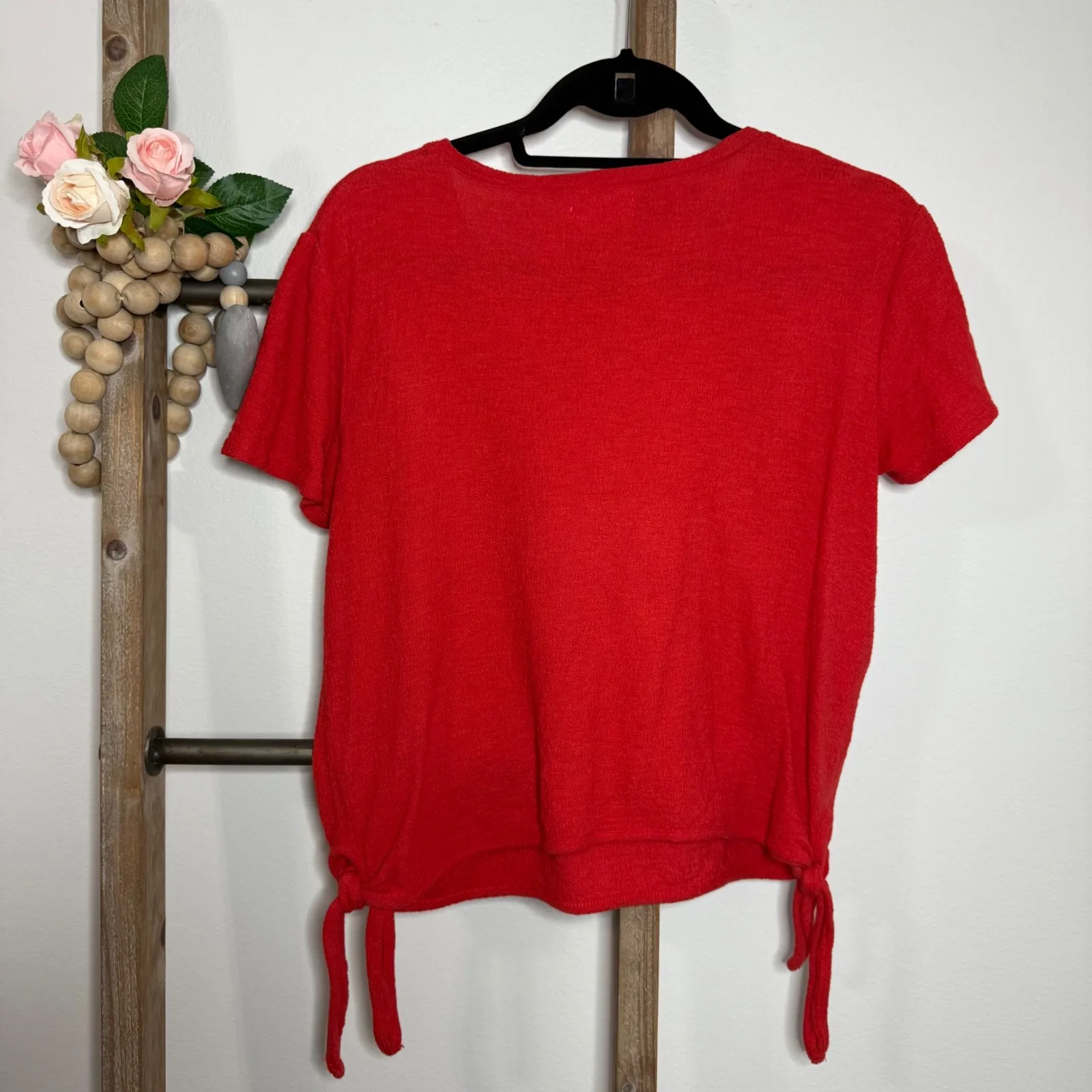 Madewell Red Short Sleeve‎ Side Tie Blouse Size Small - Image 5