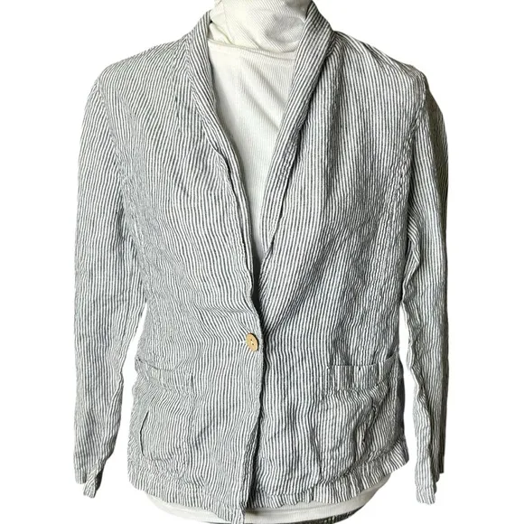 British Khaki Size large 100% Linen Pinstripe Lightweight Nautical Blazer - Image 1