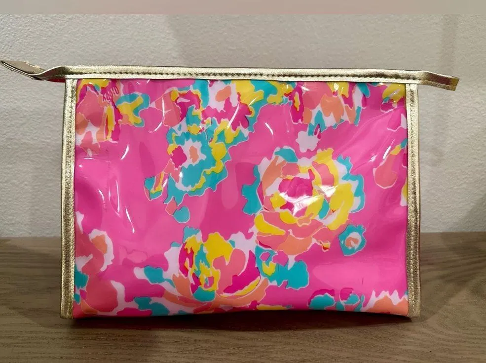 Lilly Pulitzer for Estée Lauder Pink and Gold Floral Makeup Bag - Image 2
