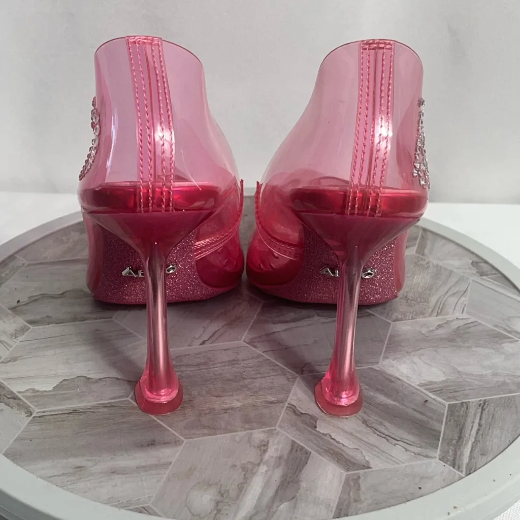 Barbie x ALDO BARBIESTESSY Pink PVC Crystal Logo Heels Pumps Size 6.5 US - Image 4