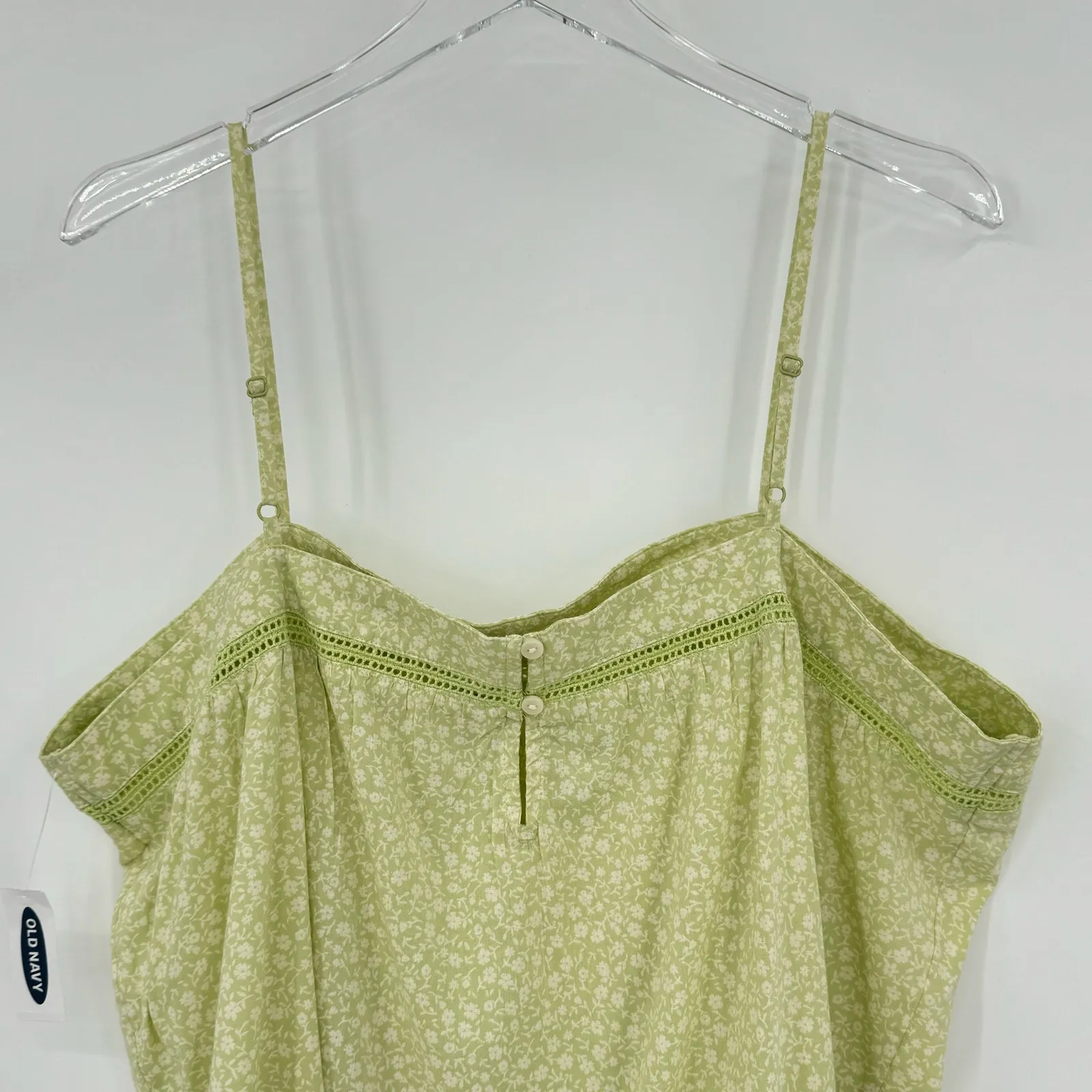 Old navy square neck ladder lace lime ditsy floral spaghetti strap top XL NEW - Image 5