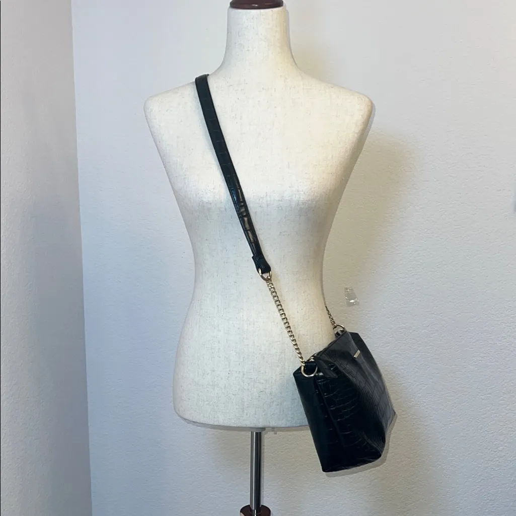 Aldo Black Crocodile-Embossed Crossbody Bag‎ - Image 8