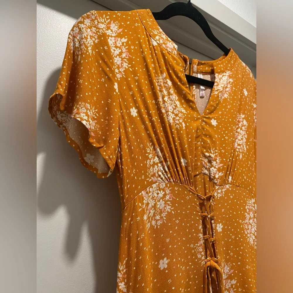 Xhilaration Target Mustard Yellow Floral Above Knee Corseted Mini Dress - XS - Image 9